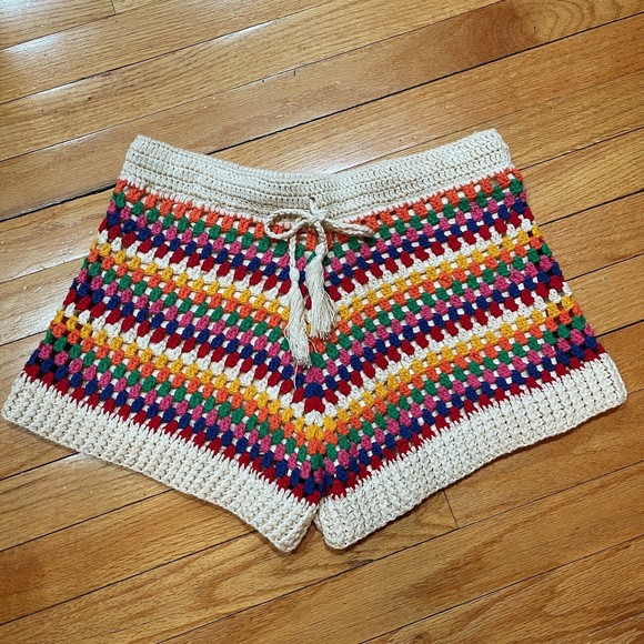 Aqua Bloomingdales Womens Boho Rainbow Stripe Crochet Shorts Size Medium M EUC - Picture 2 of 13